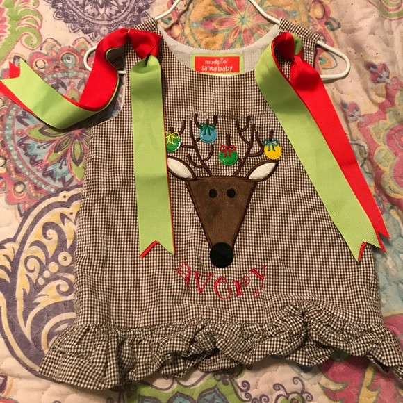 NWT mudpie Brown Checkered Reindeer Jumper 0-6 mo